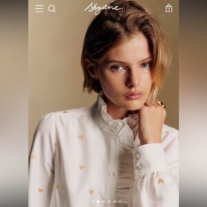 Sézane Embroidered Gold Hearts Chlo Shirt Brand New W/Out Tag Size 46 (14)